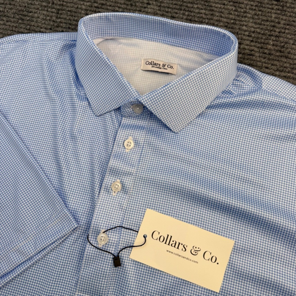 Collars and Co Collar Relaxed Polo Shirt Mens 3XL‎ Blue White Houndstooth NWT